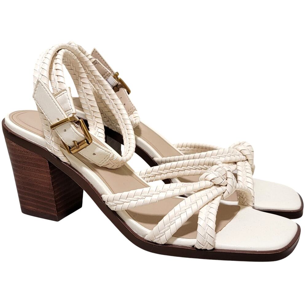 Giani Bernini Renaee Woven Ankle Strap Heeled Sandals Size US 7M White Linen